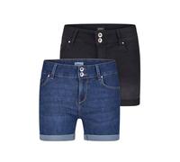 ONLY ONLCARMEN Lot de 2 shorts en jean stretch pour femme - Coupe skinny - Taille moyenne - Basique - Bleu - Noir - Tailles S, M, L, XL, XXL, Noir délavé / bleu foncé denim (15357005), XL