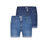 ONLY ONLCARMEN Lot de 2 shorts en jean stretch pour femme - Coupe skinny - Taille moyenne - Basique - Bleu - Noir - Tailles S, M, L, XL, XXL, Bleu foncé denim / bleu clair (15357005), XL