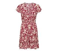 ONLY Onlclaudette Life SS Dress WVN Noos Mini Robe avec col en V et Volants pour Le Quotidien, Merlot, L Femmes