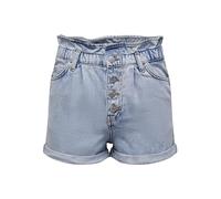 Only ONLCUBA Short en Jean pour Femme, Taille Haute, Coupe Ample, Bleu Jeans Clair, L