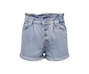 Only ONLCUBA Short en Jean pour Femme, Taille Haute, Coupe Ample, Bleu Jeans Clair, L