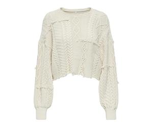 ONLY Onldalia Life Ls Fringe Pull KNT, Ecru, M Femme