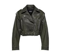 ONLY Onlella Veste de motard en cuir synthétique délavé pour femme, Noir/Détails : délavé, L