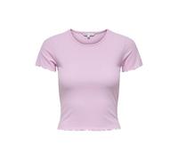 ONLY Onlemma S/S Short Top Noos JRS Haut à col Rond pour Le Quotidien avec Volants, Pink Lady, L Femmes