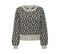 ONLY Onlgeo Life L/S Pullover KNT Pull en Tricot, Oatmeal/Motif : chiné/Noir mélangé, L Femme