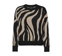 ONLY Onlhazel Ls O-Neck Jq KNT Sweater, Noir/Motif : Humus, S Femme