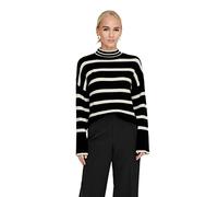 ONLY ONLIBI L/S HIGNECK Pullover CC KNT Sweater, Noir/Rayures : Blanc cassé, S Femme