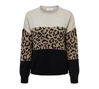 Only Onljade Animal Ls O-cou Cc Knt Sweater, Femme, Moonbeam/Pattern:black/Toasted Coconut, L