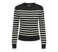 ONLY Onlkalana Ls O-Neck KNT Sweater, Noir/Rayures : Blanc/Gris, L Femme