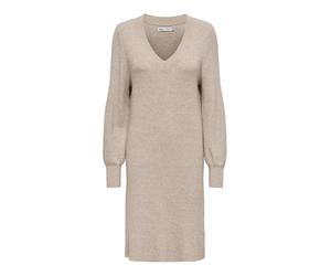 ONLY Onlkatia Ls Robe à col en V Nca KNT, Mocha Meringue/Détail:w. Melange, M