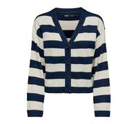 ONLY Onlkatia Ls Stripe Col en V Cardi CC KNT Cardigan, Robe Bleue/Rayures : chiné/Blanc, S Femme