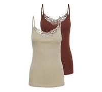 ONLY Onlkira Life Lace Lot de 2 Singlet Noos Top, Henné/Paquet : Henna/Humus, L Femme
