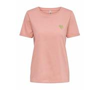 Only ONLKITA T-Shirt uni à Manches Courtes et col Rond pour Femme avec Motif cœur, Rosace/imprimé : cœur doré pailleté, XL