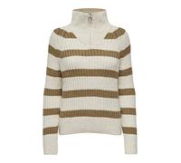 ONLY Onlleise Freya Ls Zip Haut col KNT Noos Sweater, Birch/Stripes:w.Tannin Mel, XXL Femme