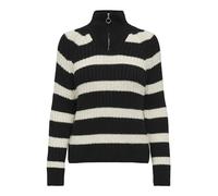 ONLY Onlleise Freya Ls Zip Haut col KNT Noos Sweater, Black/Stripes:w. Birch, XL Femme