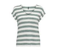 ONLY Onllira Life S/S V-Neck Top JRS T-Shirt, Vert Chinois/Rayures : Cloud Dancer, M Femme