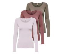 ONLY Onllive Love Life Basic T-Shirt à Manches Longues pour Femme, 1 x Rose Marron, 1 x Noyer, 1 x Lavande, L