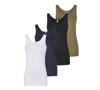 ONLY Onllive LUV Lot de 4 débardeurs d'été pour femme - Coupe ajustée - Col rond - Sans manches - Couleur unie - Noir - Blanc - Beige - Rouge - Vert - Bleu marine - Tailles S, M, L, XL, XXL