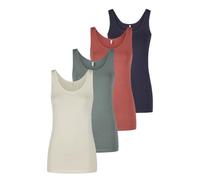 ONLY Onllive LUV Lot de 4 débardeurs d'été pour femme - Coupe ajustée - Col rond - Sans manches - Couleur unie - Noir - Blanc - Beige - Rouge - Vert - Bleu marine - Tailles S, M, L, XL, XXL