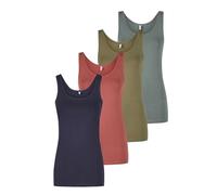 ONLY Onllive LUV Lot de 4 débardeurs en coton stretch pour femme - Coupe ajustée - Col rond - Sans manches - Couleur unie - Noir - Blanc - Beige - Rouge - Vert - Bleu marine - Tailles S, M, L, XL, XXL
