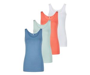 ONLY Onllive LUV Lot de 4 débardeurs en coton stretch pour femme - Coupe ajustée - Col rond - Sans manches - Couleur unie - Noir - Blanc - Beige - Rouge - Vert - Bleu marine - Tailles S, M, L, XL, XXL