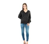 ONLY Onllucia Ls Glitter Pull en Tricot à col en V pour Femme, Noir/détails : Paillettes, S