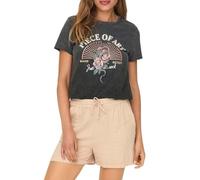 T-Shirt imprimé pour Femmes à Manches Courtes col Rond Top avec Lettres Imprimé Short Sleeve ONLLUCY, Couleurs:Gris-foncé-4, Taille:M