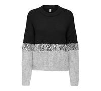 ONLY Onlmaine Life Ls Sequin Block O-Neck KNT, Noir, XS Femme