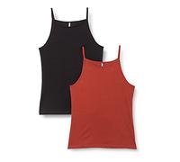 ONLY ONLMAY Life S/L Stripe Top 2 Pack JRS Débardeur, Burnt Henné/Pack : Noir, XS Femme