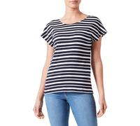 ONLY Onlmay Life S/S Open Back Top Box JRS T-Shirt, Night Sky/Stripes : Cloud Dancer (Ella), M Femme
