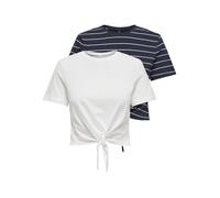 ONLY Onlmay Life S/S Short Knot Top Box Lot de 2 T-Shirt, Cloud Dancer/Pack : Night Sky Ella Stripe, M Femme