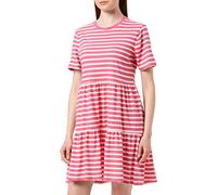 ONLY ONLMAY S/S O-Neck Peplum Dress Box JRS Robe, Rose éclatant/Rayures : Danseur des Nuages (Dina), Taille XS Femme