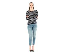 ONLY Onlmila Ls Stripe Button O-Neck CC KNT Pull-Over, Bleu Marine/Rayures : Bouleau, L Femme