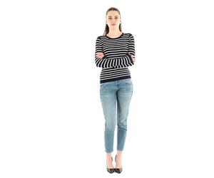 ONLY Onlmila Ls Stripe Button O-Neck CC KNT Pull-Over, Bleu Marine/Rayures : Bouleau, L Femme
