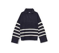 ONLY Onlmonna Ls Split Neck Collar KNT Pull en Tricot, Sky/Rayures : Danseur Cloud, L Femme