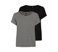 Only ONLMOSTER Lot de 2 t-shirts pour femme - Coupe droite - Col rond - Manches courtes - Rayures marron bleu rose vert noir XS S M L XL XXL, Noir W / bandes CD, XL