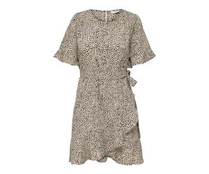 ONLY Onlnew Olivia S/S Short Wrap Dress WVN Robe Portefeuille, Silver Mink/AOP:Lina Small Leo, M Femme
