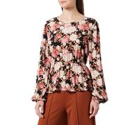 ONLY Onlnova Life L/S Peplum Top Ptm Blouse, Noir/AOP : Fleurs pivoines, L Femme