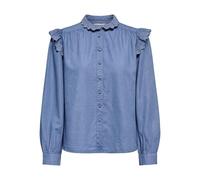 ONLY Onlpiper L/S EMB Frill DNM Shirt Qyt, Denim Bleu médium, XL Femmes