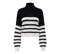 ONLY ONLPIUMO L/S Stripe Rollneck KNT Sweat-Pullover, Noir/Rayures : Nuage, L (Lot de 3) Femme