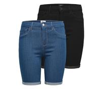 ONLY ONLRAIN Short en jean pour femme, taille moyenne, moulant, Lot de 2 (bleu denim moyen/noir), S
