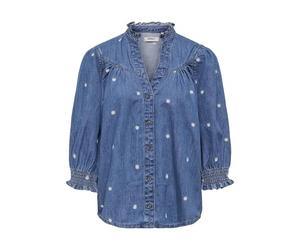 Only Onlraya Daisy EMB T-Shirt 3/4 DNM AKM, Denim Bleu médium, XS Femmes