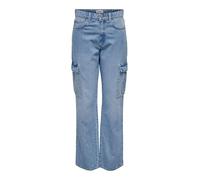 Only ONLRILEY HW STR Cargo DNM PIM875 Noos, Pantalon Cargo Femme, Light Blue Denim,