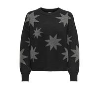ONLY ONLROSIE LS O-Neck KNT Pull-Over, Black/Pattern:Dull Silver Glitter, L Femme