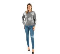 ONLY ONLROSIE LS O-Neck KNT Pull-Over, Medium Grey Melange/Pattern:Silver Glitter, M Femme