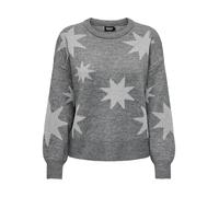 ONLY ONLROSIE LS O-Neck KNT Pull-Over, Medium Grey Melange/Pattern:Silver Glitter, M Femme