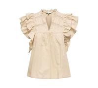 ONLY Onlsunny Capsl Frill Top WVN Noos Haut avec col en V, Manches Courtes et Volants, Taupe, S Femmes