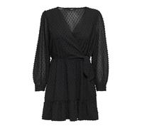 ONLY Onltiva L/S Dobby Fake Wrap Dress WVN Mini Robe, Noir, M Femme