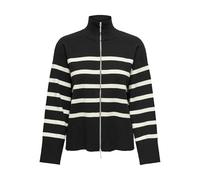 ONLY Onlvalley Ls Cardigan à col Haut zippé, Noir/Rayures : Bouleau, S Femme
