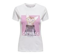 ONLY Onlvibe Life S/S Top Box JRS Lunettes T-Shirt, Blanc Brillant/imprimé : Catwalk, M Femme